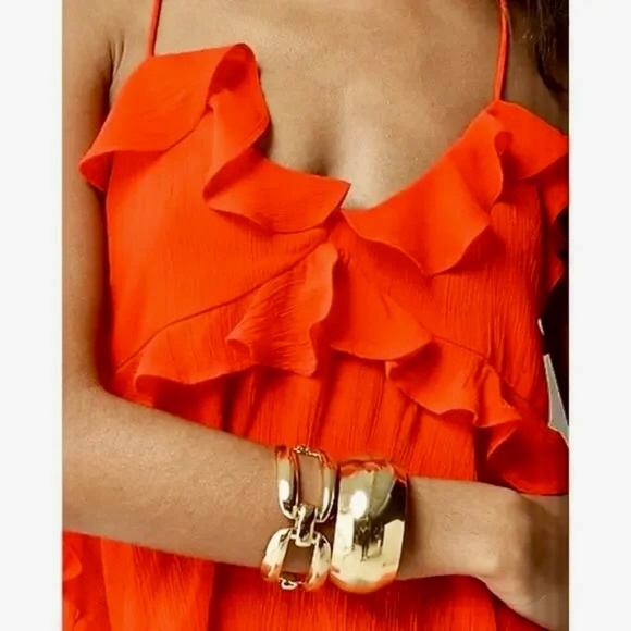 J. CREW Drapey Ruffle Tank Top Airy Chiffon Orange Red Gauzy Ruffles X-Large - Picture 5 of 15